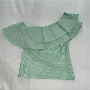 Green Asymmetrical Ruffled Sleeveless Blouse